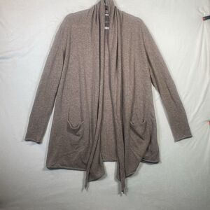 Athleta 100% Cashmere Open Front Cardigan Sweater Wrap Beige Tan Size L Longline